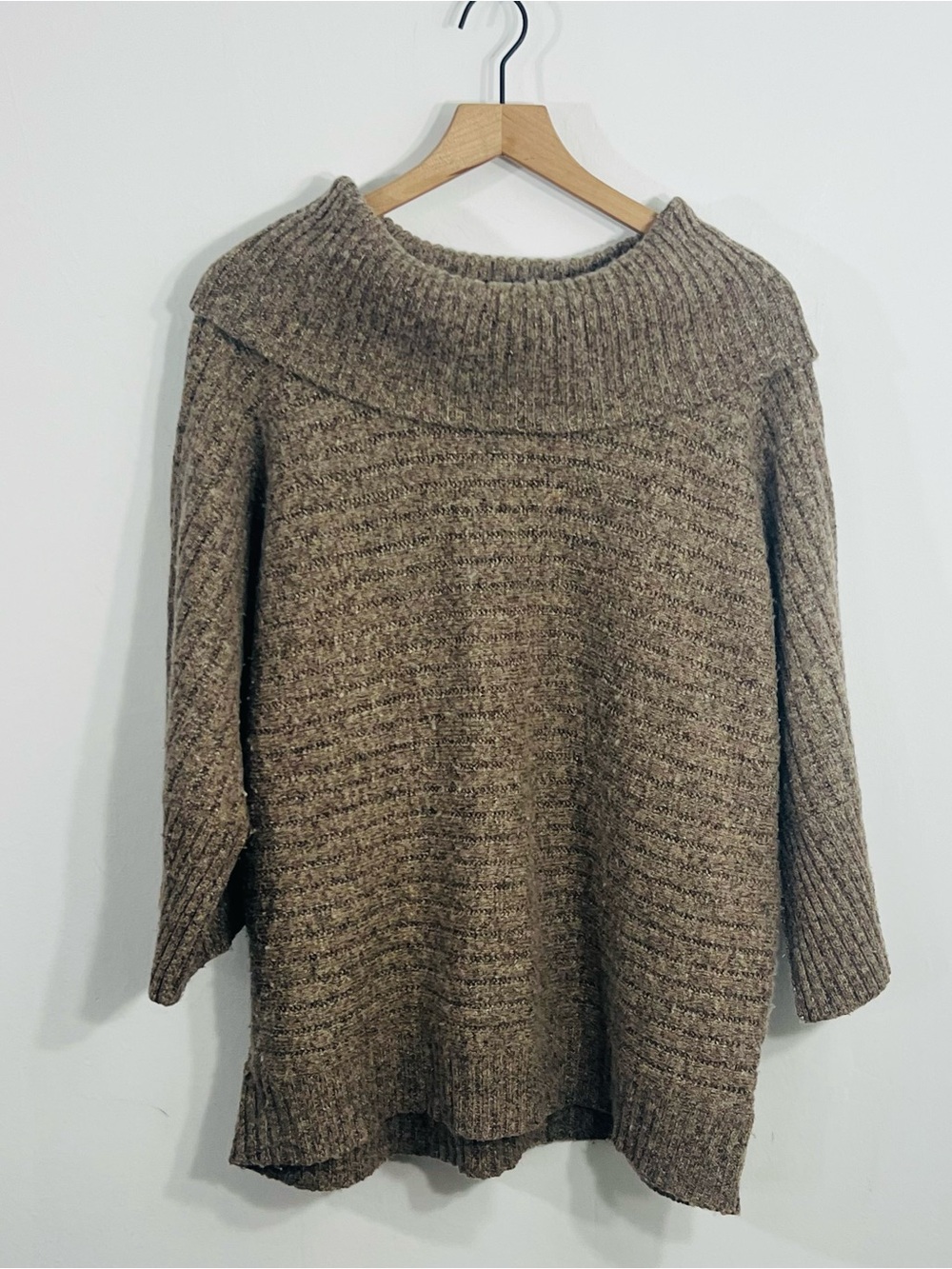 Jones New York 2X Beautiful Folded Neckline Thick Knit Sweater Ribbed Textured